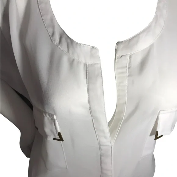LIVE 4 TRUTH Sheer White Blouse with Gold Tone pocket accents SIZE XL - Picture 2 of 6
